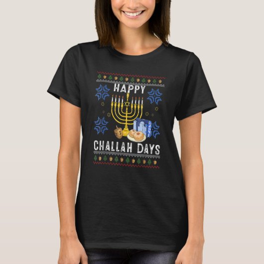 Happy Challah Days Ugly Hanukkah Sweater Men Boy T-shirt (Voorkant)