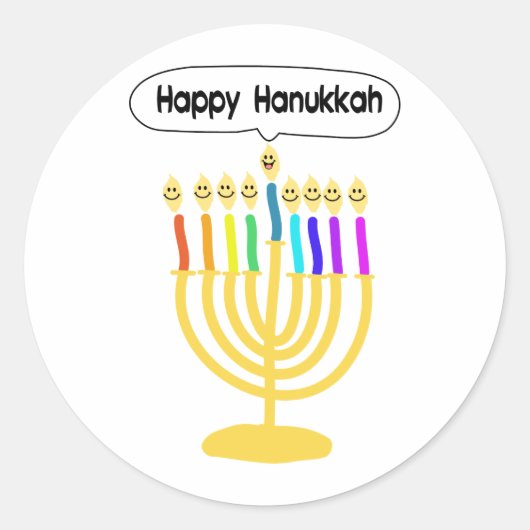 Happy Channukah Menora / Chanukia Ronde Sticker (Voorkant)