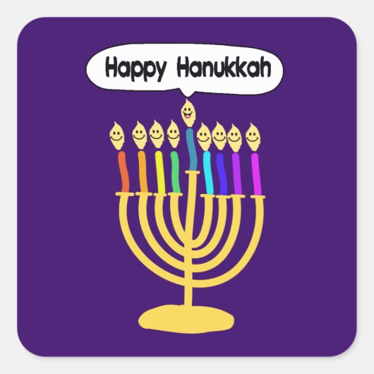 Happy Channukah Menora / Chanukia Vierkante Sticker (Voorkant)