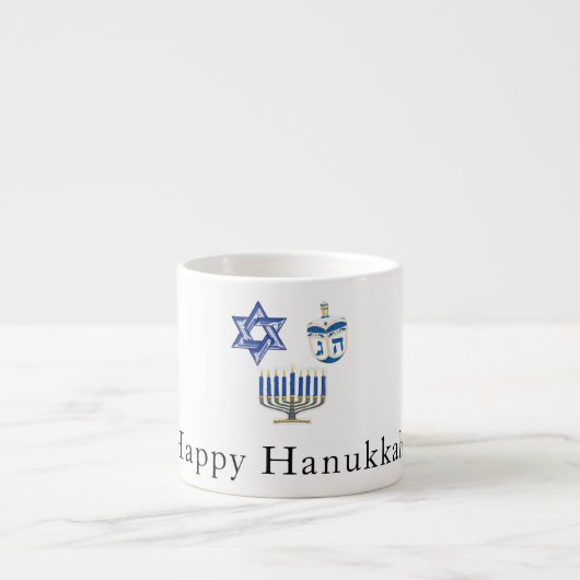 Happy Chanoeka Blauw & Wit Espresso Kop (Voorkant)