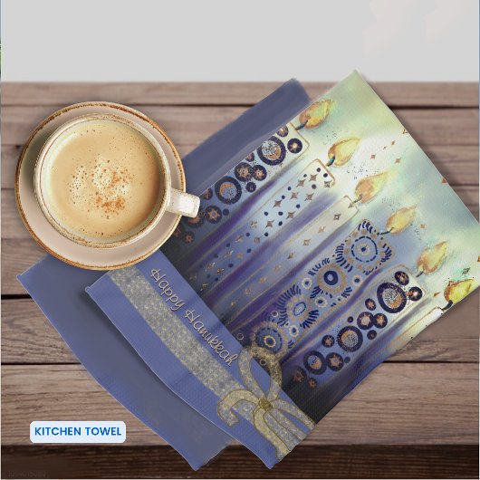 Happy Chanoeka Blue Candles Theedoek