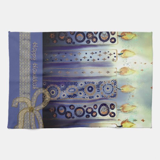 Happy Chanoeka Blue Candles Theedoek (Horizontaal)