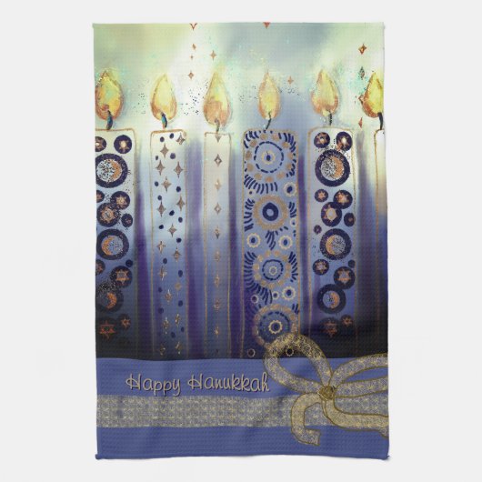 Happy Chanoeka Blue Candles Theedoek (Verticaal)