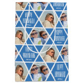 Happy Chanoeka Custom Naam Foto's Star Blue Medium Cadeauzakje (Voorkant)