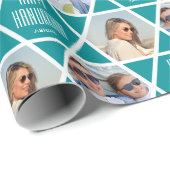 Happy Chanoeka Custom Naam Foto's Star Green Cadeaupapier (Rol Hoek)