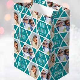 Happy Chanoeka Custom Naam Foto's Star Green Medium Cadeauzakje