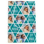 Happy Chanoeka Custom Naam Foto's Star Green Medium Cadeauzakje (Voorkant)