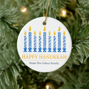 Happy Chanoeka Eenvoudige elegante kaarsgroet Keramisch Ornament