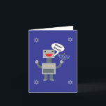 Happy Chanoeka Funny Robot Bleep Blue Personaliser Feestdagen Kaart<br><div class="desc">Een grappig Chanoeka-ontwerp met een robotisch gezegde "Bleep! Bleep!" terwijl hij een menora vasthoudt en omringd wordt door vier Davidsterren op een blauwe achtergrond. De binnenkant zegt: "Bleep! Bleep!" is Robot voor "Happy Chanoeka!" De tekst kan worden gewijzigd en gepersonaliseerd om aan uw behoeften te voldoen.</div>