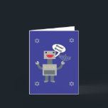 Happy Chanoeka Funny Robot Bleep Blue Personaliser Feestdagen Kaart<br><div class="desc">Een grappig Chanoeka-ontwerp met een robotisch gezegde "Bleep! Bleep!" terwijl hij een menora vasthoudt en omringd wordt door vier Davidsterren op een blauwe achtergrond. De binnenkant zegt: "Bleep! Bleep!" is Robot voor "Happy Chanoeka!" De tekst kan worden gewijzigd en gepersonaliseerd om aan uw behoeften te voldoen.</div>