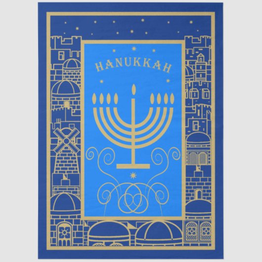 Happy Chanoeka Gold Menorah Joodse feestdag Tissuepapier (Voorkant)