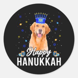 Happy Chanoeka Golden Retriever Menorah Pet Ronde Sticker