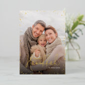 Happy Chanoeka | Gouden Glitz foto overlay Folie Feestdagenkaart (Staand Voorkant)