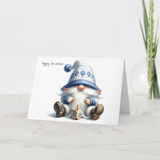 Happy Chanoeka Jewish Gnome met Dreidel Kaart (Voorkant)