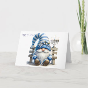 Happy Chanoeka Jewish Gnome met Menorah Kaart