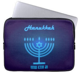 Happy Chanoeka Lights Joodse feestdag Goud Hebreeu Laptop Sleeve