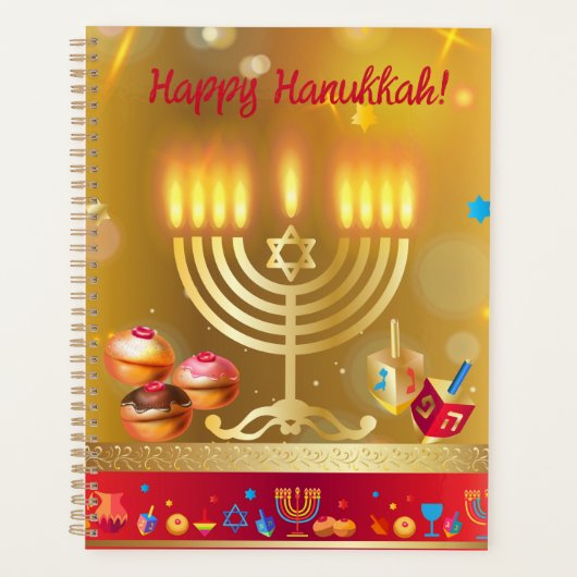 Happy Chanoeka Lights Joodse feestdag Goud Hebreeu Planner (Voorkant)