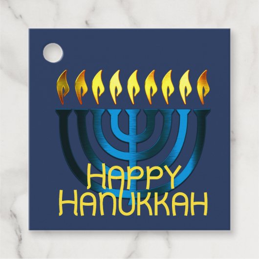 Happy Chanoeka Menorah Blauw Bedankjes Labels (Voorkant)