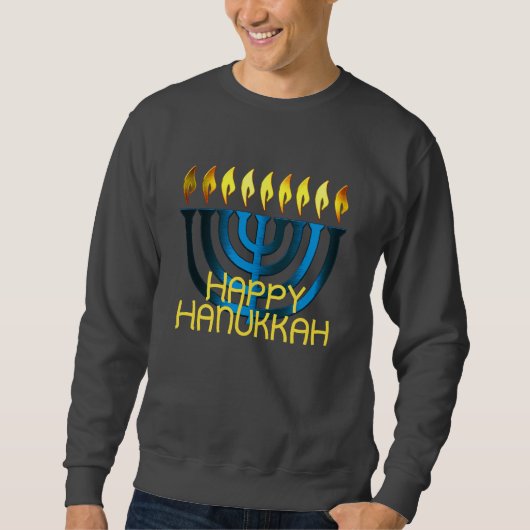 Happy Chanoeka Menorah Blauw Trui (Voorkant)