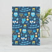 Happy Chanoeka Menorah Sufganiyot Schattige Uil Bl Feestdagenkaart (Staand voorkant)