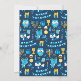 Happy Chanoeka Menorah Sufganiyot Schattige Uil Bl Feestdagenkaart