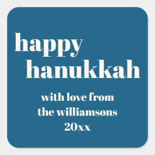 Happy Chanoeka Modern Blauwgroen blauw gepersonali Vierkante Sticker