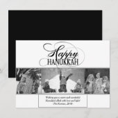 Happy Chanoeka | Modern Script Zwart Wit 3 Foto Feestdagenkaart (Voorkant / Achterkant)