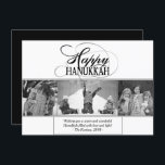 Happy Chanoeka | Modern Script Zwart Wit 3 Foto Feestdagenkaart<br><div class="desc">Minimale klassieke zwarte bar/bat Mitzvah en Hanukkah moderne ster van David tegen een solide achtergrond creëer een elegant, stijlvol design. Voor andere coördinerende kleuren of passende producten, bezoek JustFharryn @ Zazzle.com of contacteer de ontwerper, c/o Fharryn@yahoo.com Alle voorgebe*houde rechten. #zazzlemade #christmasdecor</div>