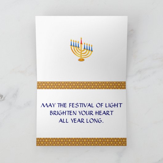 Happy Chanoeka (of Chanoeka) in goud en blauw Feestdagen Kaart (Binnen)