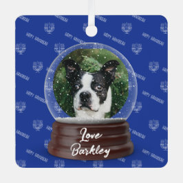 Happy Chanoeka Schattige Custom Pet Snow Wereldbol Metalen Ornament