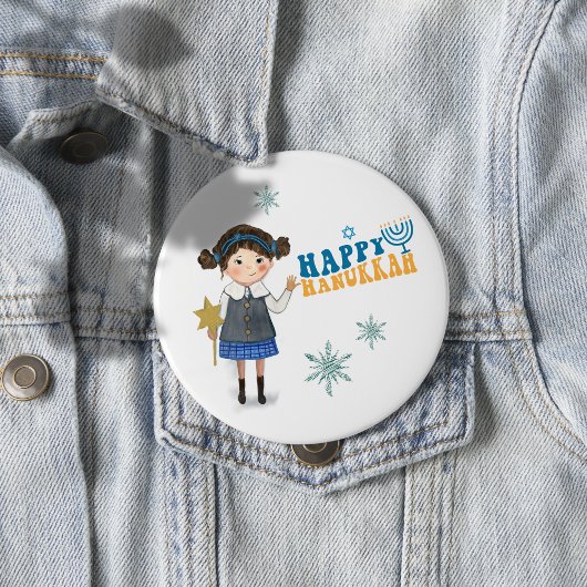 Happy Chanoeka Schattige Joods Meisje Ronde Button 4,0 Cm