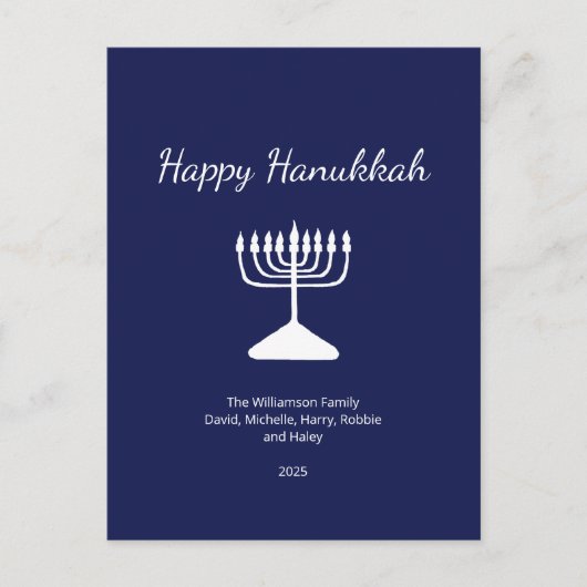Happy Chanoeka Simple Menorah Blauw Feestdagenkaart (Voorkant)
