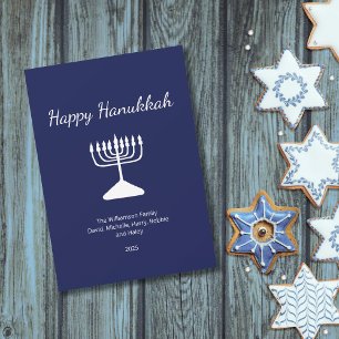 Happy Chanoeka Simple Menorah Blauw Feestdagenkaart