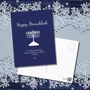 Happy Chanoeka Simple Menorah Blauw Feestdagenkaart