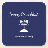 Happy Chanoeka Simple Menorah Blauw Kartonnen Onderzetters (Voorkant)