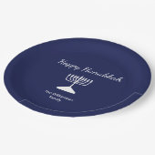 Happy Chanoeka Simple Menorah Blauw Papieren Bordje (Gekanteld)