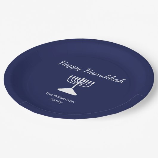 Happy Chanoeka Simple Menorah Blauw Papieren Bordje (Gekanteld)