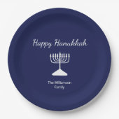 Happy Chanoeka Simple Menorah Blauw Papieren Bordje (Voorkant)