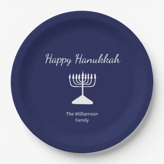 Happy Chanoeka Simple Menorah Blauw Papieren Bordje (Voorkant)
