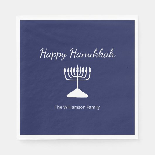 Happy Chanoeka Simple Menorah Blauw Servet (Voorkant)
