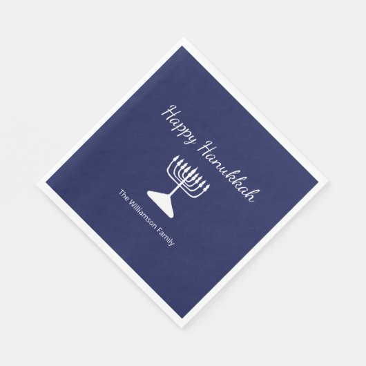 Happy Chanoeka Simple Menorah Blauw Servet (Hoek)