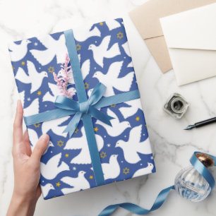 Happy Chanoeka Star van David Dove Wit Blauw Cadeaupapier
