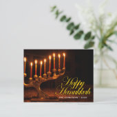 Happy Chanoeka - Verlichte Negen Kaars Menorah Feestdagenkaart (Staand voorkant)