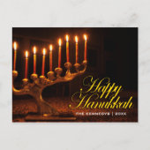 Happy Chanoeka - Verlichte Negen Kaars Menorah Feestdagenkaart (Voorkant)