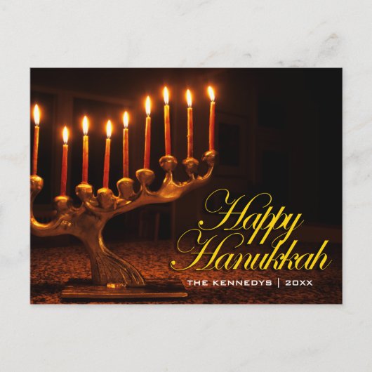 Happy Chanoeka - Verlichte Negen Kaars Menorah Feestdagenkaart (Voorkant)