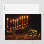 Happy Chanoeka - Verlichte Negen Kaars Menorah Feestdagenkaart (Voorkant / Achterkant)