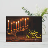 Happy Chanoeka - Verlichte Negen Kaars Menorah Feestdagenkaart (Staand voorkant)