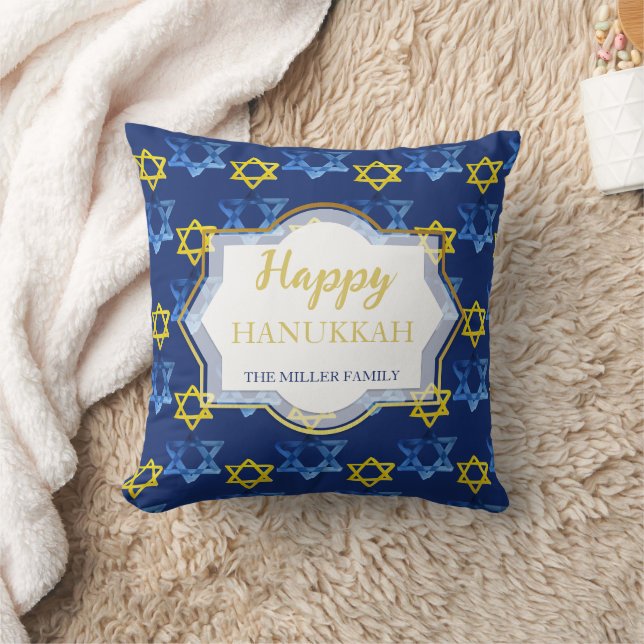 Happy Chanoeka Waterverf Stars of David Kussen (Deken)