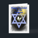 Happy Chanukah - aan mijn man Feestdagen Kaart<br><div class="desc">Happy Chanukah - Op mijn man sms op een wijze achtergrond met een "Star of David" duif en zonnestralen</div>