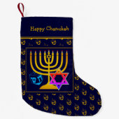 HAPPY CHANUKAH | Dreidel | Menorah | Ster of David Kleine Kerstsok (Voorkant)